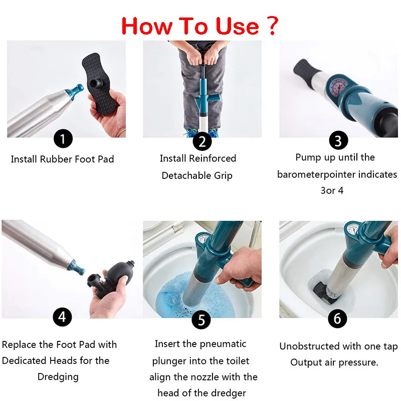 TOPBATHY Universal Adjustable Toilet Plunger Pump Strong Suction Dredge Drain Plunger Blockage Dredge Tool for Bathroom Toilet 