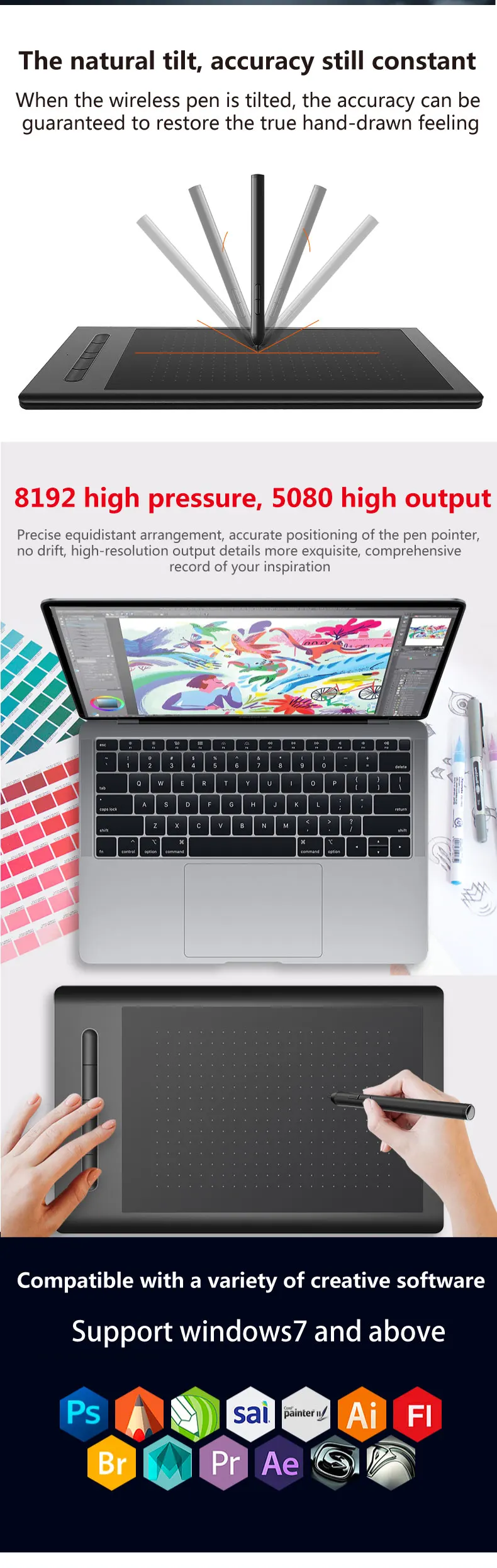 VSON NEW WP9628 USB 2.4G highest pen pressure graphic design tablet other computer accessories for meeting