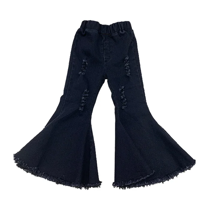 
RTS New Design Kids Black Jeans Girls Flared Pants Toddler Bell Bottoms 