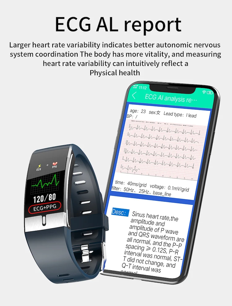 IP68 smart watch E66 with ecg heart rate monitor body temperature watch bracelet fitness tracker