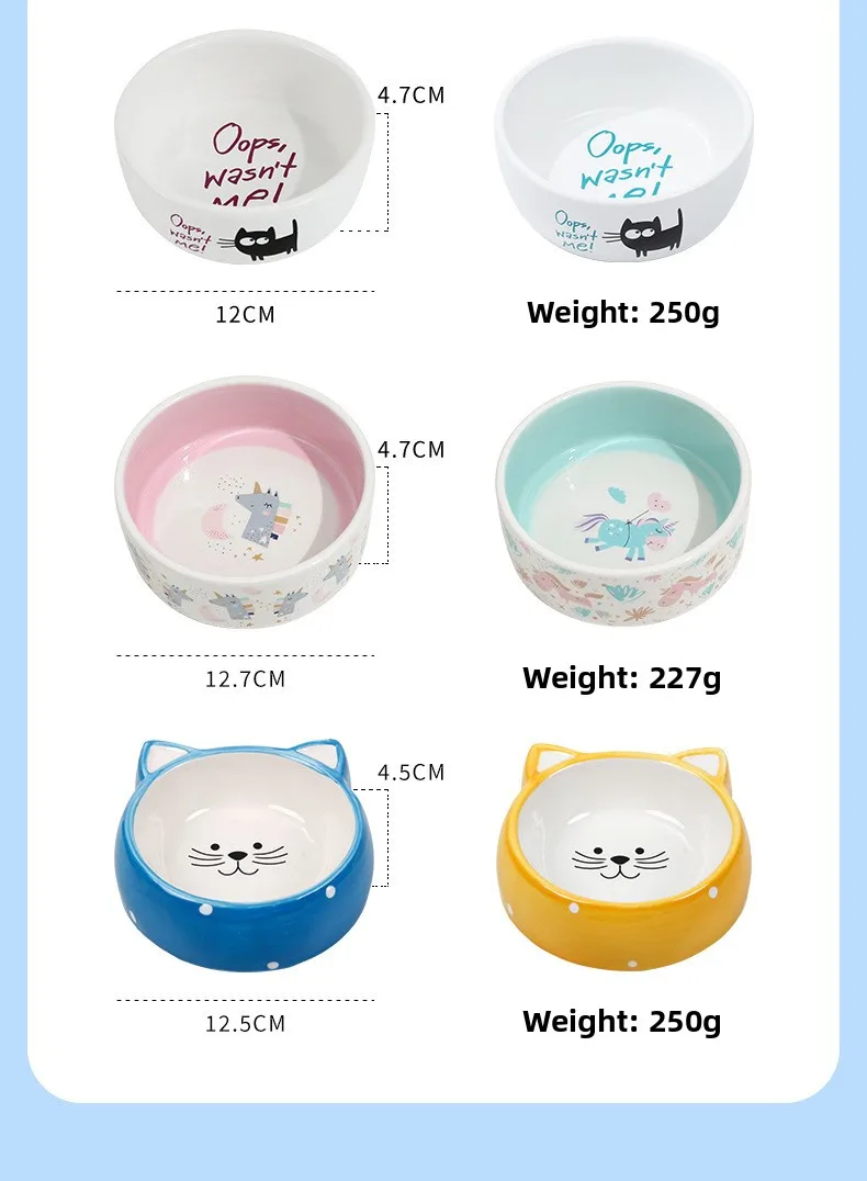 KM Ceramic Eco-Friendly Solid Pet Bowl Flat-Mouth Feeding Dish Neck Protection Slanted-Mouth Puppy Dog Bowl Indoor Use Cat