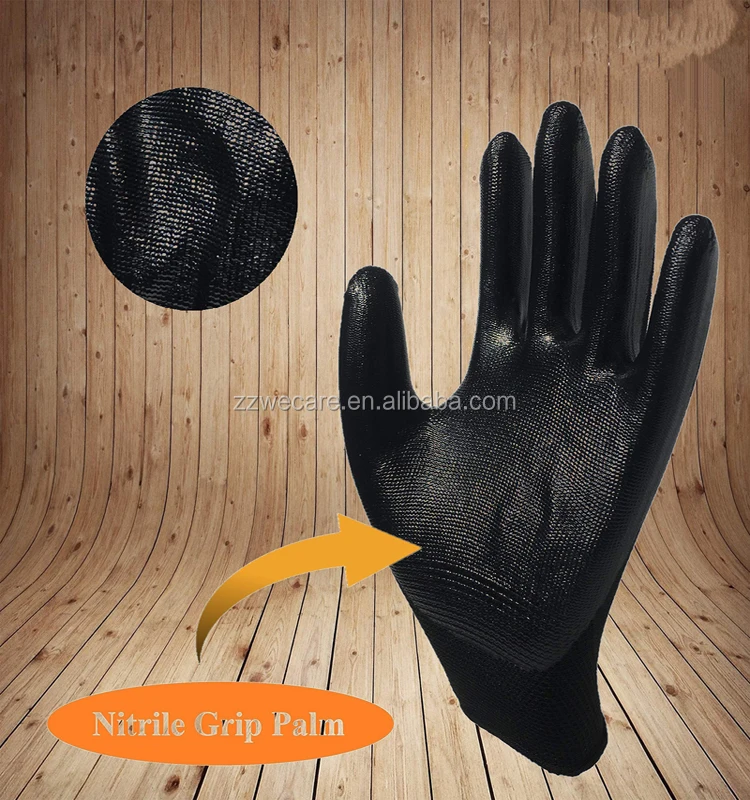 All Purpose Gardening Textured Grip Dipped Palm Finger Nitrile Coated Work Gloves 