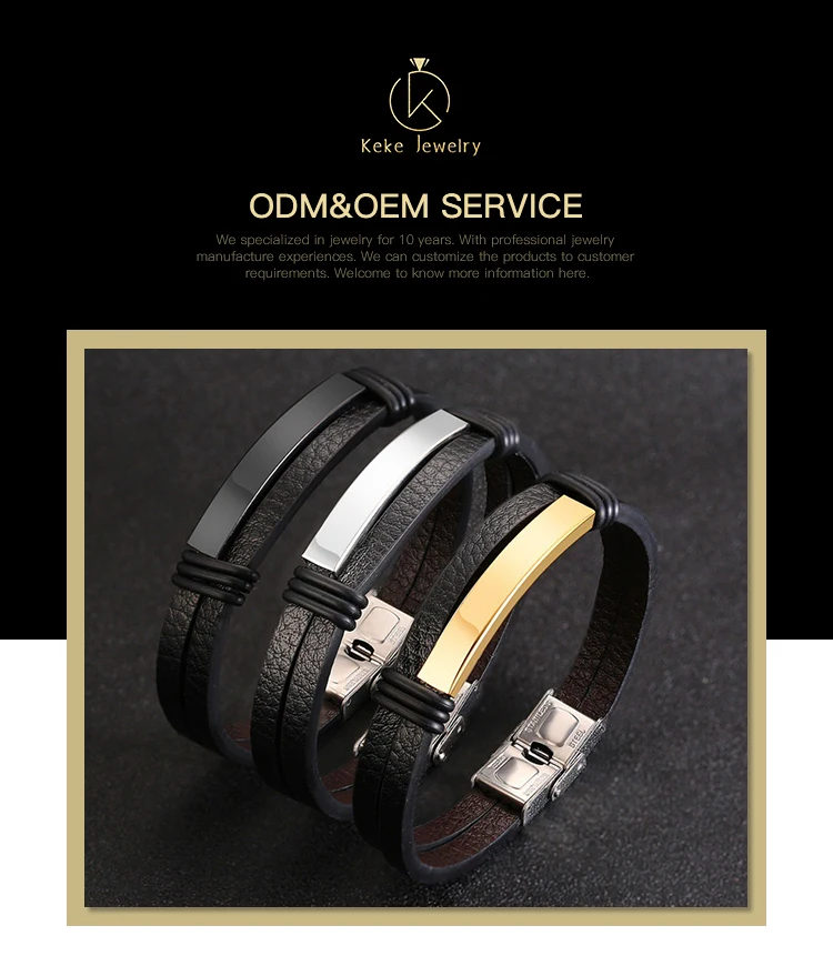 New Design European and American style black stainless steel men's bracelet Double leather bracelet BL-489