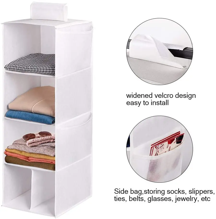 4 Shelves Hanging Closet Organizer Cloth Hanging Shelves For Closet ...