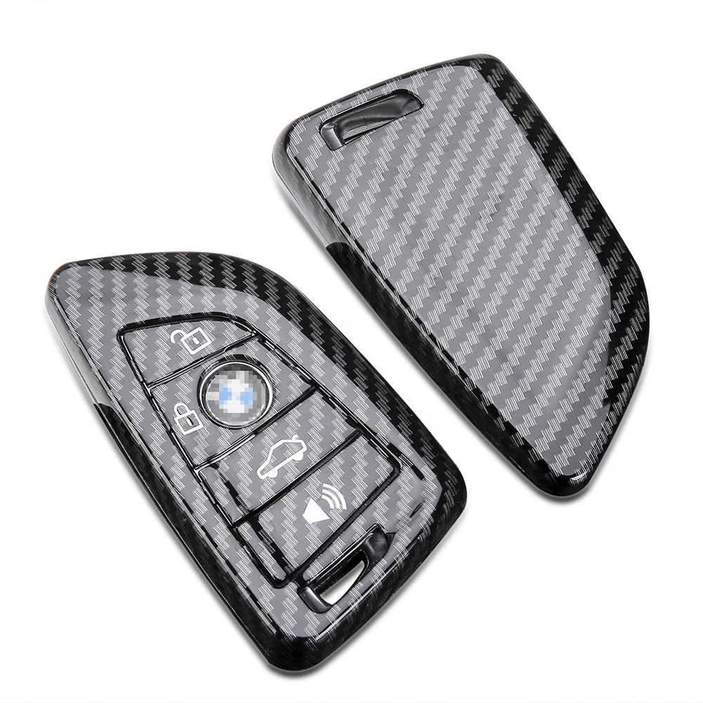 VSLIH Key fob Cover for BMW,Full Protection Soft Carbon Fiber Pattern Silicone Key Fob Case Compatible with BMW 2 5 6 7 Series and X1 X2 X3 X5 X6,Blade Shape and Keyless Entry