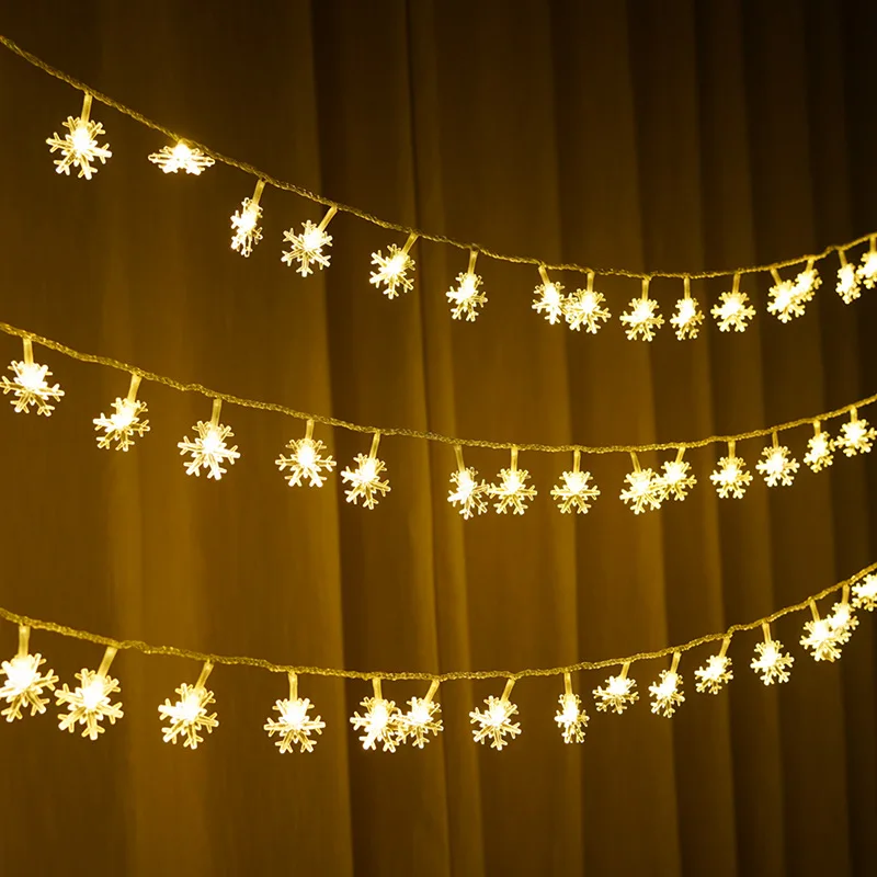 1.5m 3m 6m Fairy Garland LED Snowflakes Strip Light Chain For Christmas Tree Wedding Indoor Decoration Battery Powered