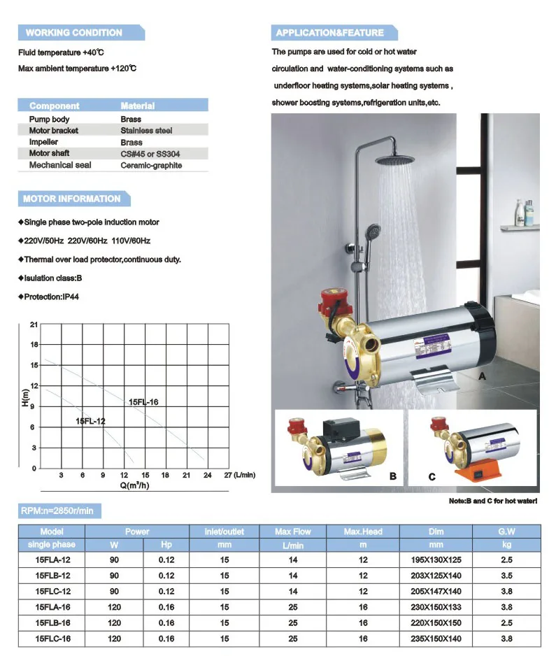 Quality Hot And Cold Circulation Domestic Transfer High Pressure Water Booster Pump For Shower