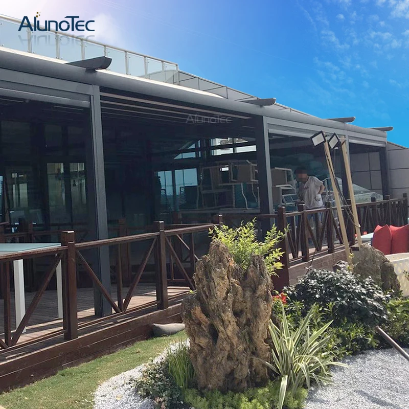 Alunotec Easily Assembled Bioclimatic Folding Roof Retractable Patio Awning With LED Lights