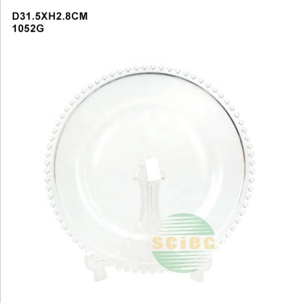 Wholesale Round Clear Transparent Flat Glass Charger Plate With Gold