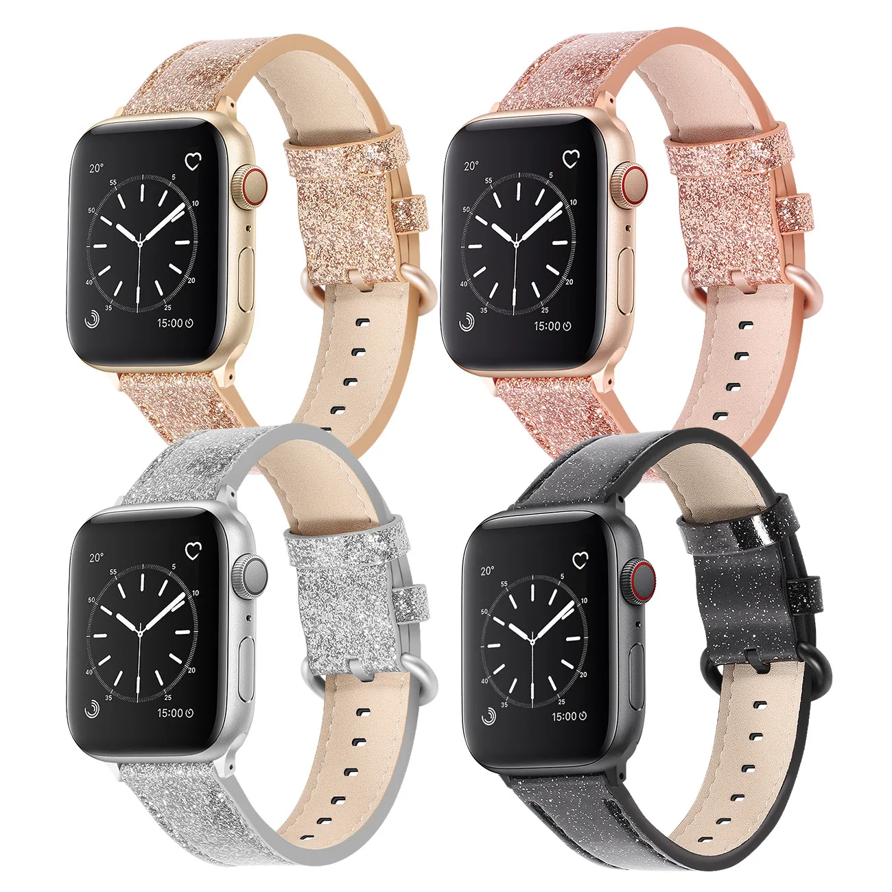 Bling Brillo De Cuero Genuino De Las Mujeres De La Correa De Reloj Apple  Apple Watch Banda Brillante Genuino Pulsera De Cuero Para Apple Watch Se -  Buy Bling Glitter Correa De