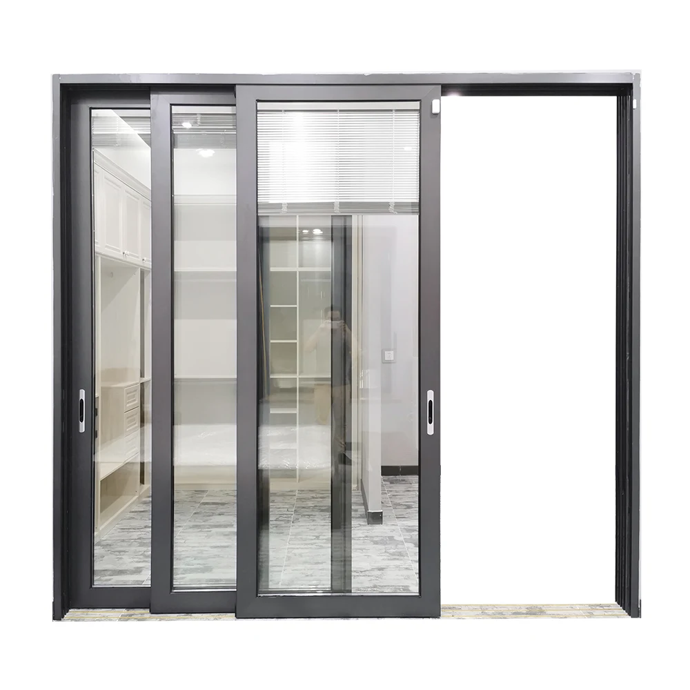 Aluminum sliding glass doors with built in blinds between glass in dubai