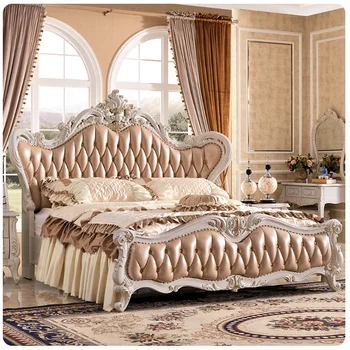 European King Size Leather Bed Luxury Royal Court Princess Leather Bed Luxury Royal Court Princess