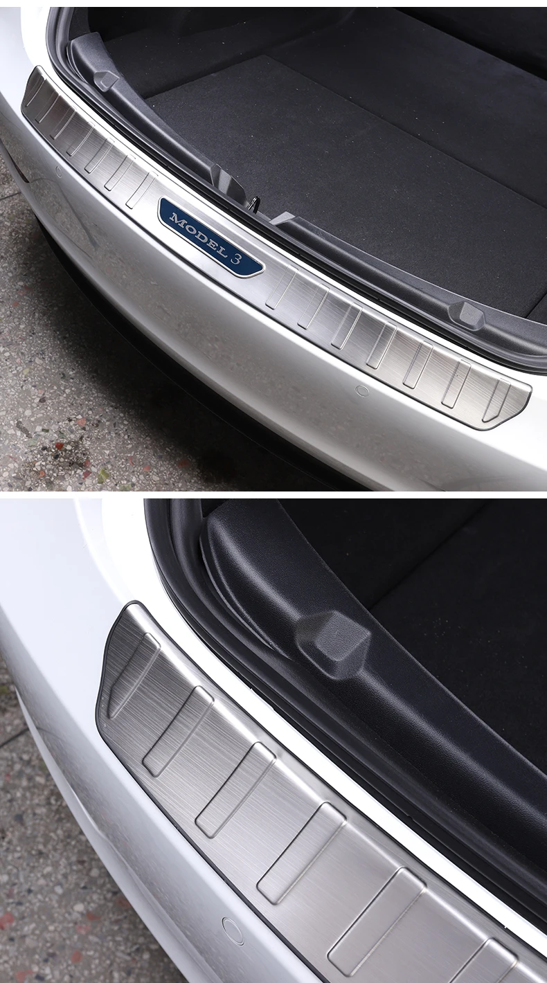 Ronyme 2pcs Inner Stainless Steel Rear Trunk Guard Sill Plate for Tesla Model 3 Exterior Accessories Silver