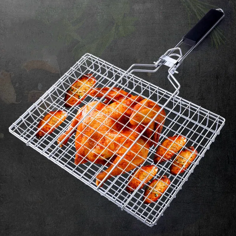 Portable Bbq Mesh Kabob Grill Basket Stainless Steel Fish Grilling