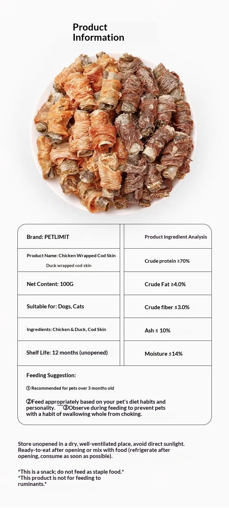 Chicken Duck Meat & Cod Skin Wrapped Grinding Stick Dog Snack for Small Dogs/Puppies Training Bite-resistant manufacture