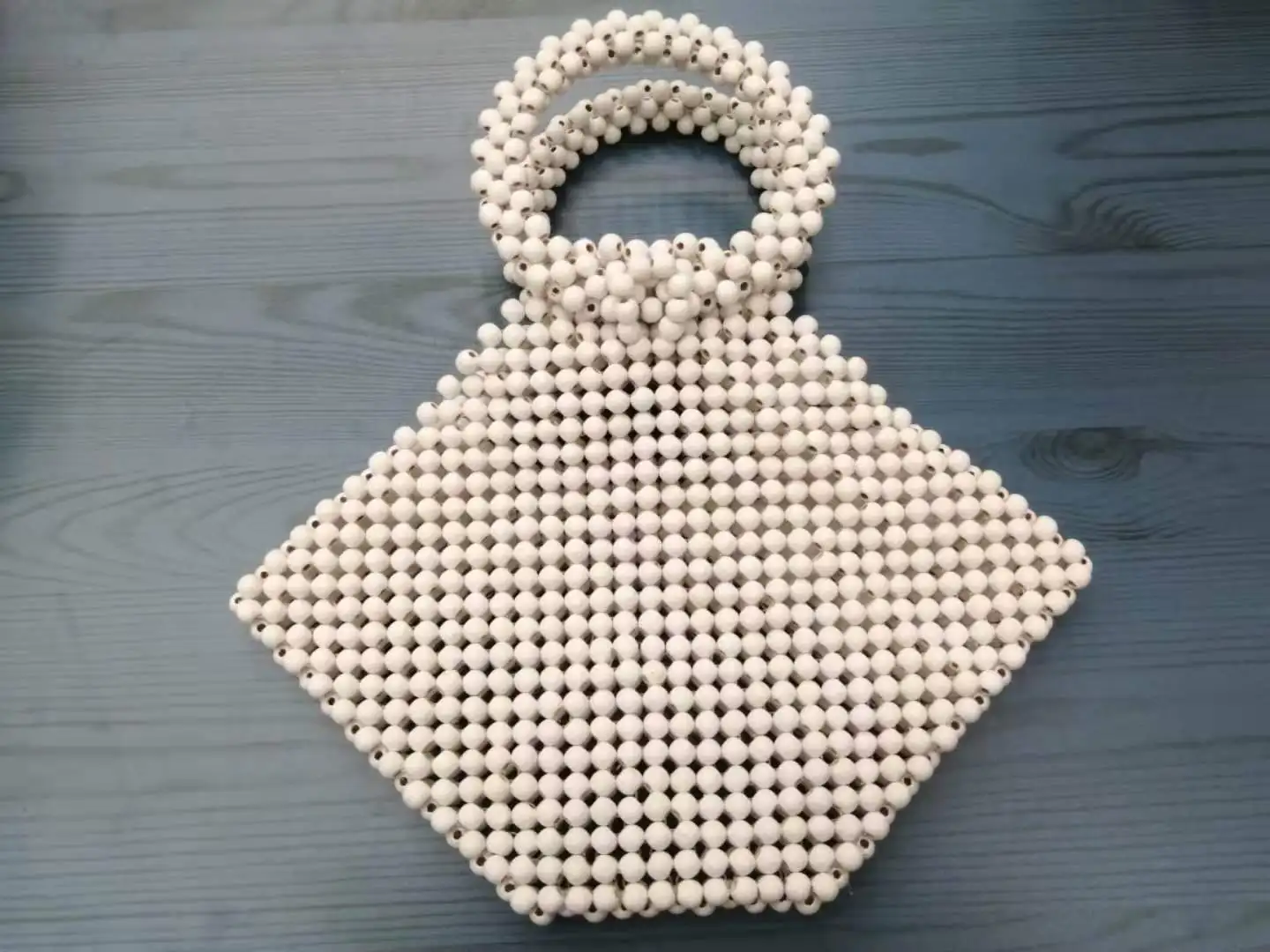 product-2021 Fashion trend Hexagonal white beach handbag womens back pack lady bag wooden beaded bac