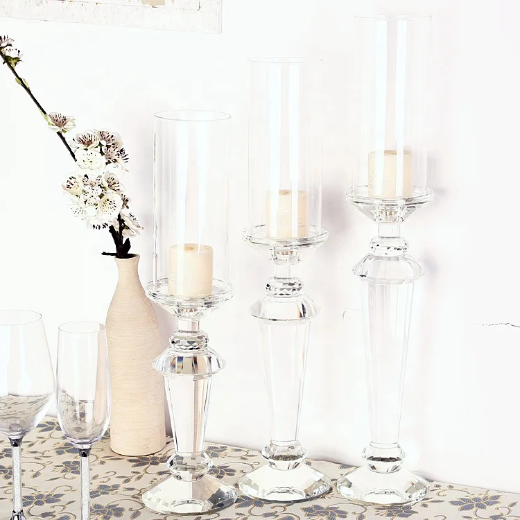 Cheap Glass Tube Candle Holder Long Pillar Wedding Crystal Tealight Candelabra Centerpiece For
