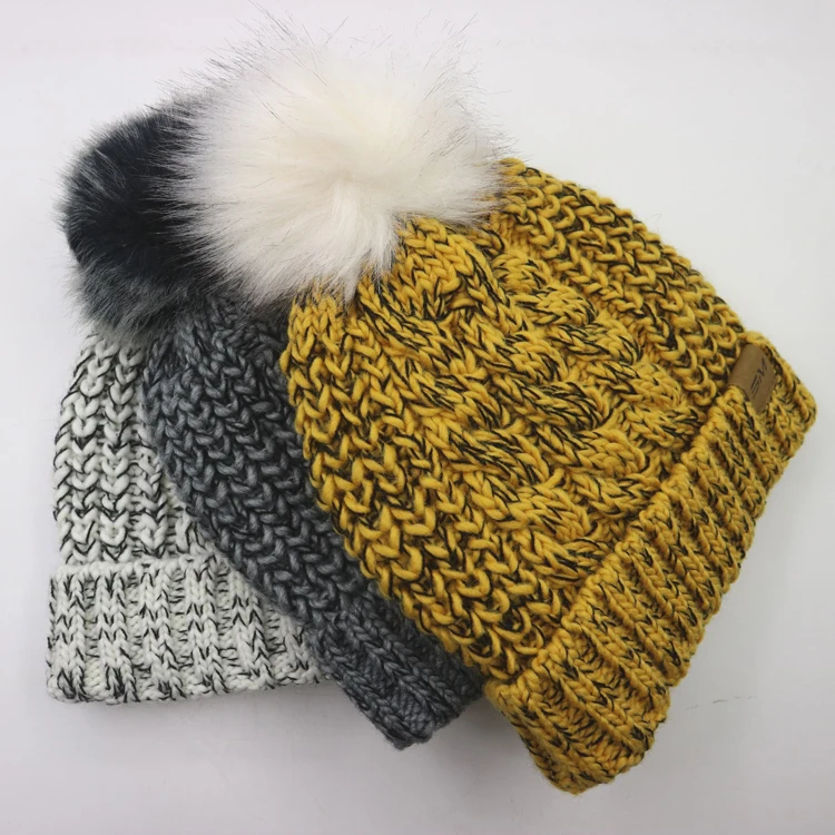 2 Tone Fleece Lined Knit Beanie Hat 