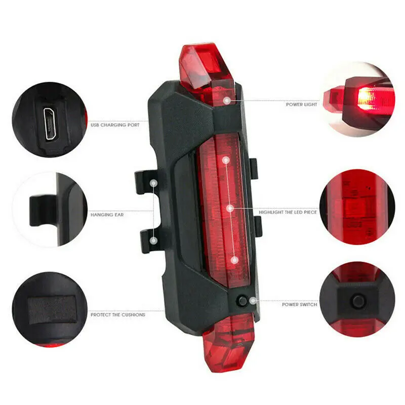 Portable Bicycle Accessories Tail Light Cycling Safety Warning USB Rechargeable LED Bike Light