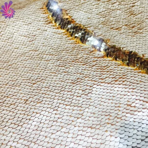 MERMAID Reversible 5mm Sequin Fabric Ivory & Champagne Gold sequins  Flip Two Tone Stretch Material 130 Width