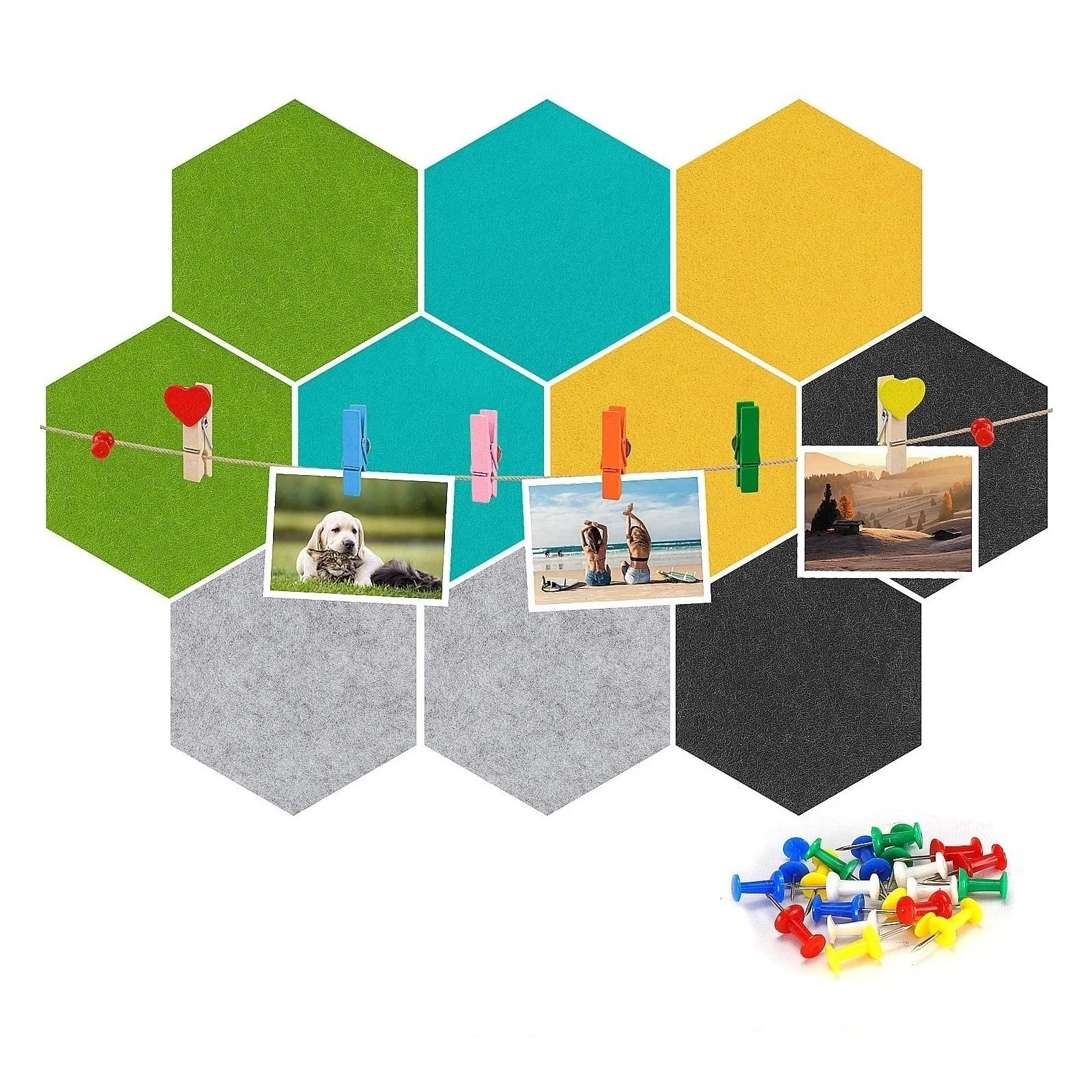 15 Pack Hexagon Felt Board Tiles Pin Board With 4 Felt Bulletin Board Bar And 50 Push Pins For 2236