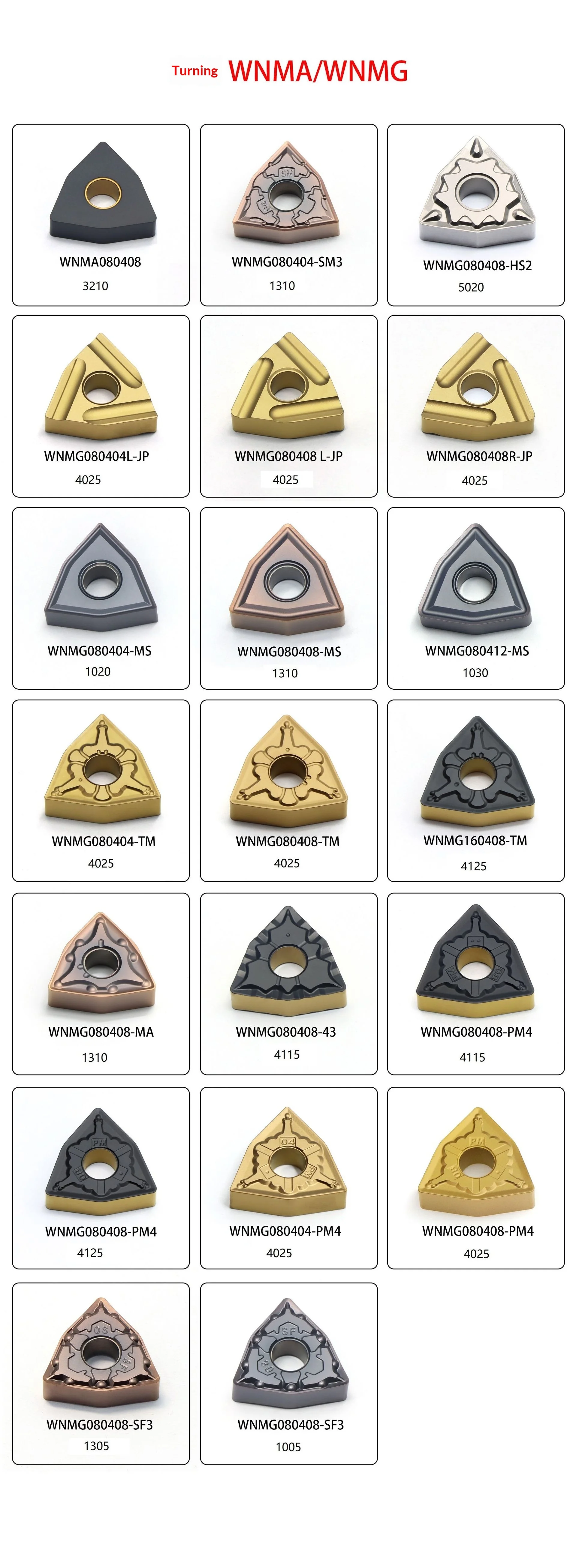 Various Groove-shaped Peach-shaped Inserts CNC Inserts WNMG080408-MA Stainless Steel Machining Steel Workpiece Coated Lathe