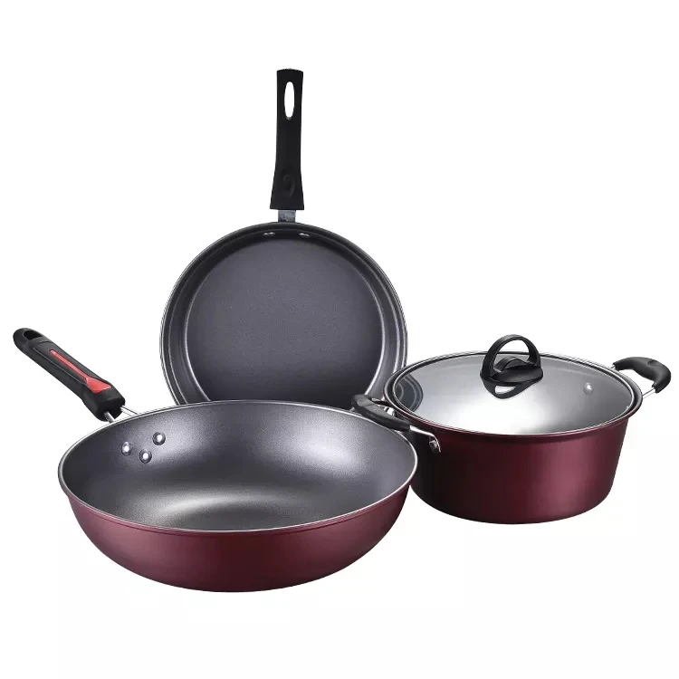 Hot Selling 3pcs Cheap Kitchen Housewares Iron Non Stick Kitchen Pots