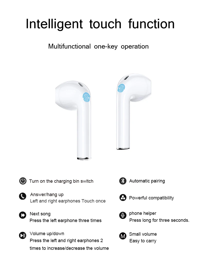 i12 TWS Blue tooth Earbuds Wireless Headphones Deep Bass Stereo Sound Earbuds with Mic Waterproof for iPhone Android Sports E - ANKUX.COM