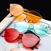Transparent Frame Women Brand Circle Round Rimless Mono Tinted Candy Color Flat Lens OEM Sunglass Fashion Men Sun Glasses