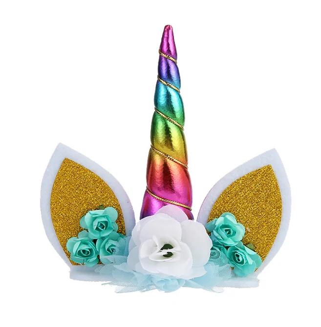 Unicorn Cake Topper Party Supplies Decorations for Girls Gold Unicorn Horn  First Birthday Cake Topper Kit with Eyelashes, 5.8 Inch