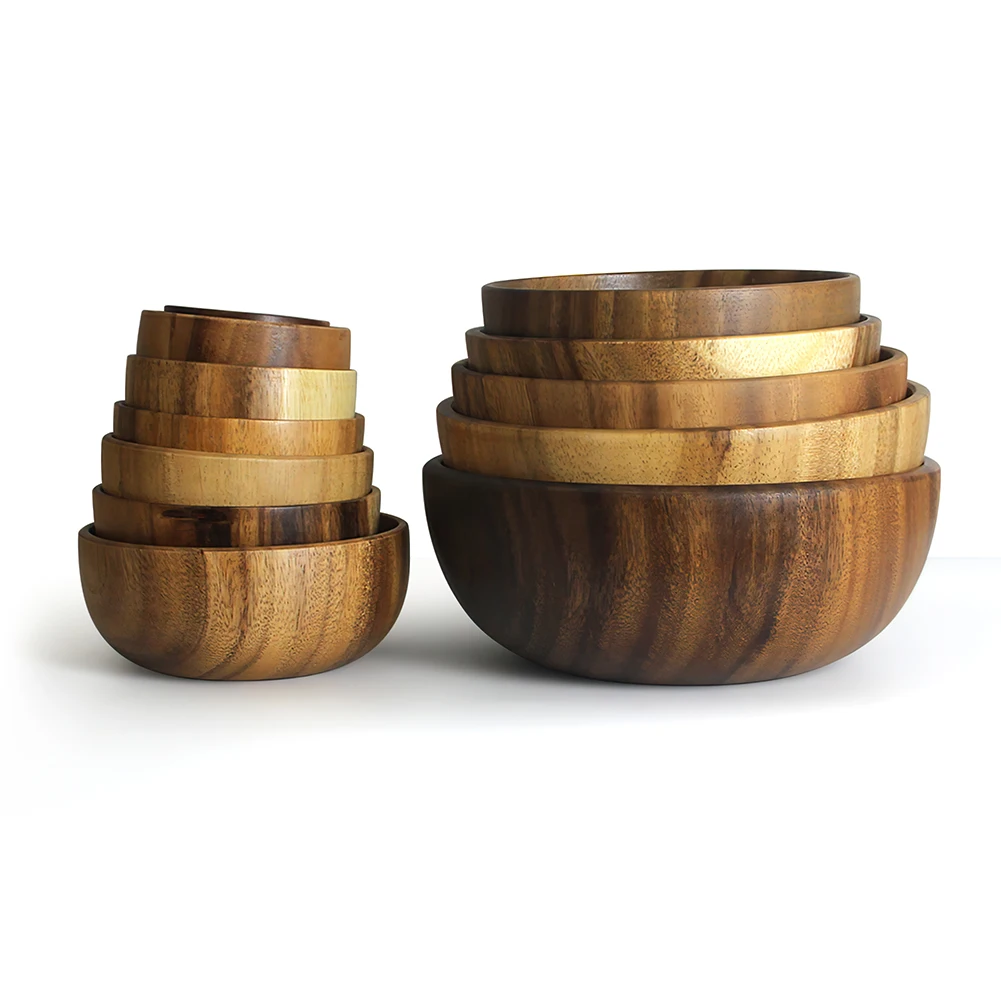 Handmade Wood Dough Bowls Custom Multiple Sizes Wooden Salad Noodle