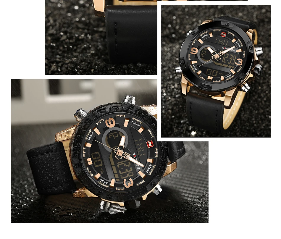 Naviforce 9097 Luxury Digital Sport Mens Watches in Wristwatches Genuine Leather Waterproof 2019 Men Alloy Round Alibaba