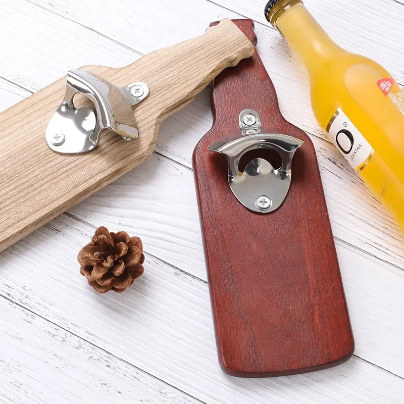 Wooden Beer Bottle Opener Wall Hanging Fridge Stick Solid Wood Creative