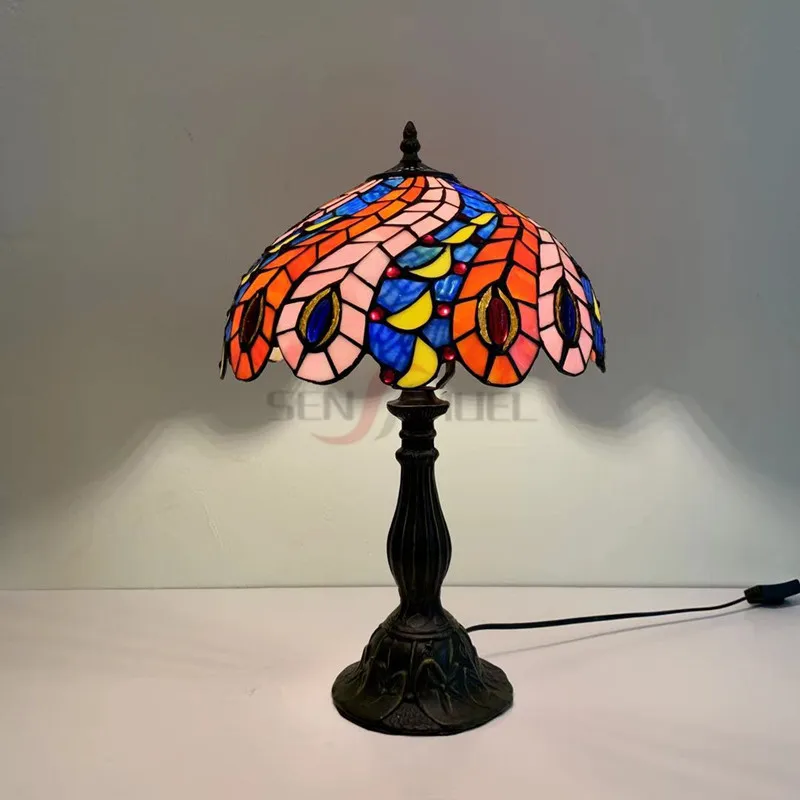 彩色玻璃孔雀尾蒂芙尼led台灯