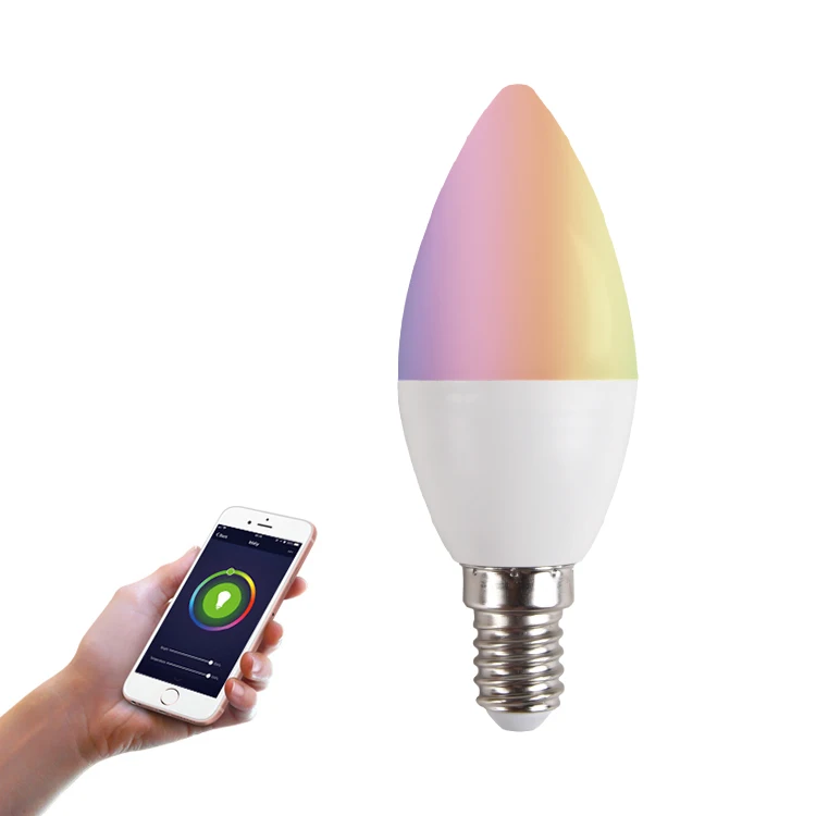 80lm/W 5W Candle Smart LED Bulb WIFI RGB Dimmable E14, Phone Control CCT Adjustable C37 SMD Bulb LED Light