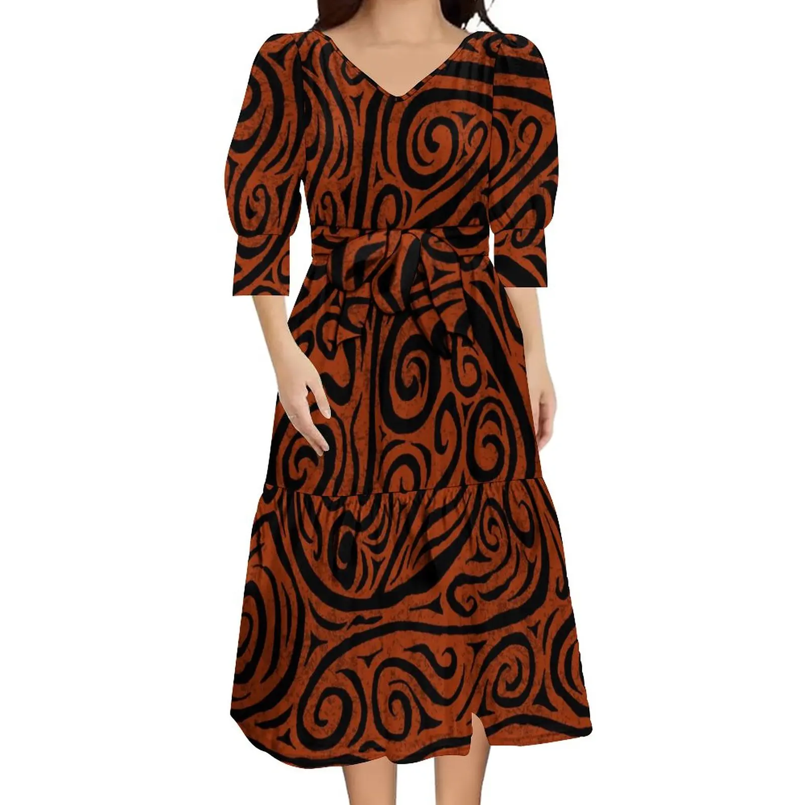 Women Yellow & Green Tribal Printed Two-Piece Dress main image 1