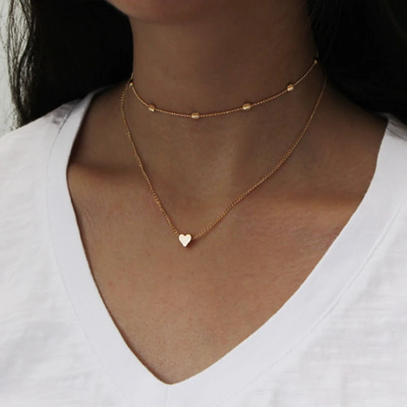 Fashion Retro Heart Alloy Chain Gold Necklace Charm Choker Necklaces For Women Buy Heart Gold