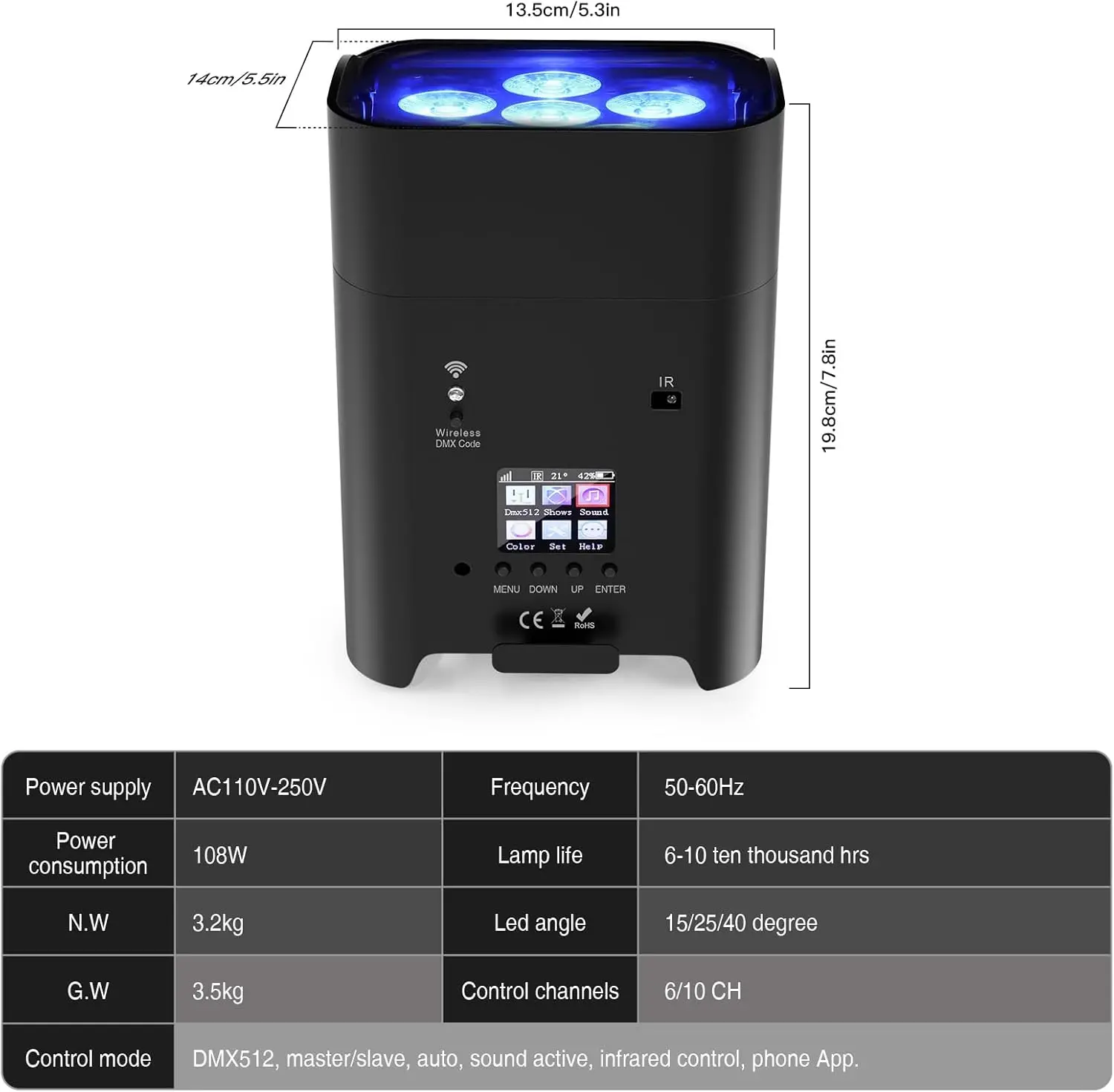 6*18w Waterproof Rgbw Uv 6in1 Indoor Wedding Dmx Led Dj Wall Par Stage Light Battery Wireless Uplight for Wedding Party Bar