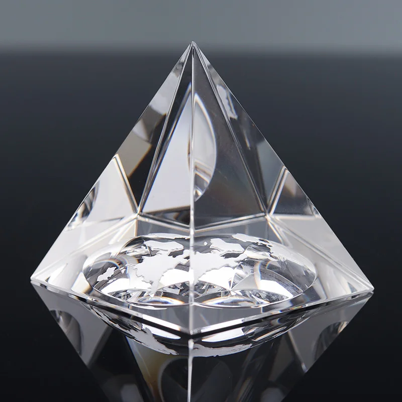 product new laser carved 8cm feng shui style glass paperweight pyramid uv printed cristal award for crystal healing souvenir design-8