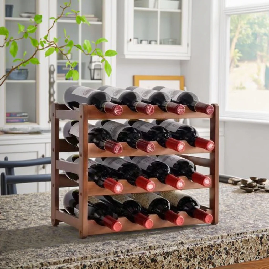 product natural bamboo wooden rectangle wine display holder rack stand countertop storage shelf organizer kitchen party tabletop cabinet-16
