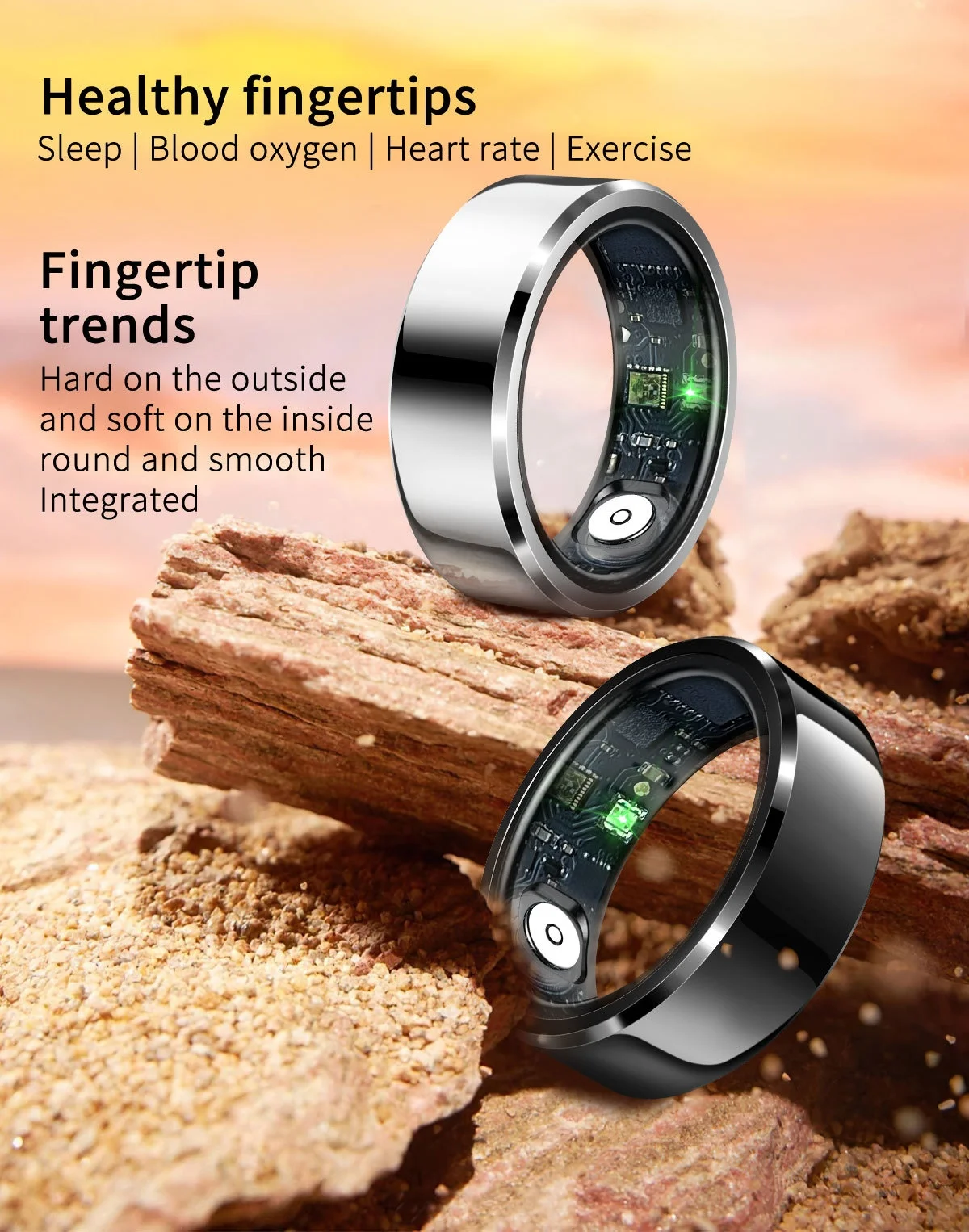 LA380 Smart Ring IP68 Waterproof Heart Rate Blood Oxygen Monitoring Sleep Tracking Remote Control Ceramic Case Android iOS