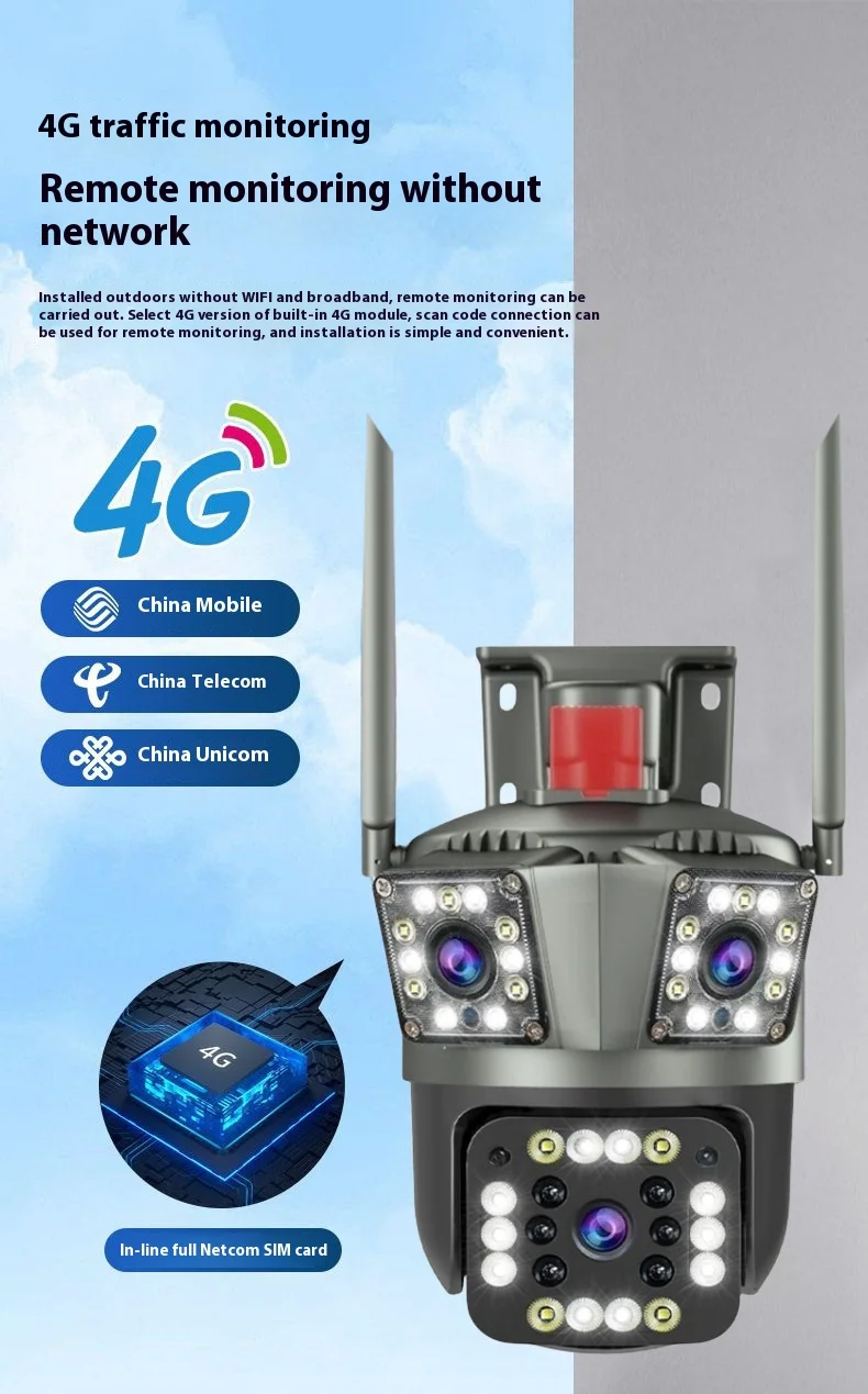 Cloudbirds V360pro Auto AI Detecting HD Night Vision 360 Panoramic Wireless Wifi Remote IP 4G Triple CMOS Network PTZ Camera
