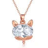 Micro Pave Setting Black And White CZ Cat Pendant Necklace Silver Jewelry For Women And Girls