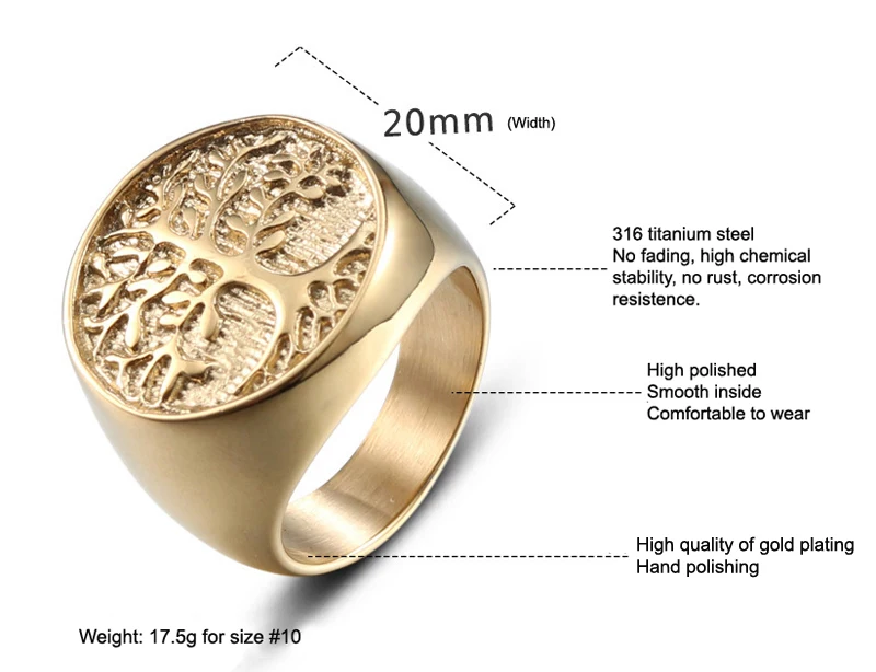 with Gift Box,Velvet 316L Stainless Steel /18K Gold Plated/Black Color PROSTEEL Tree of Life Ring Resizable 