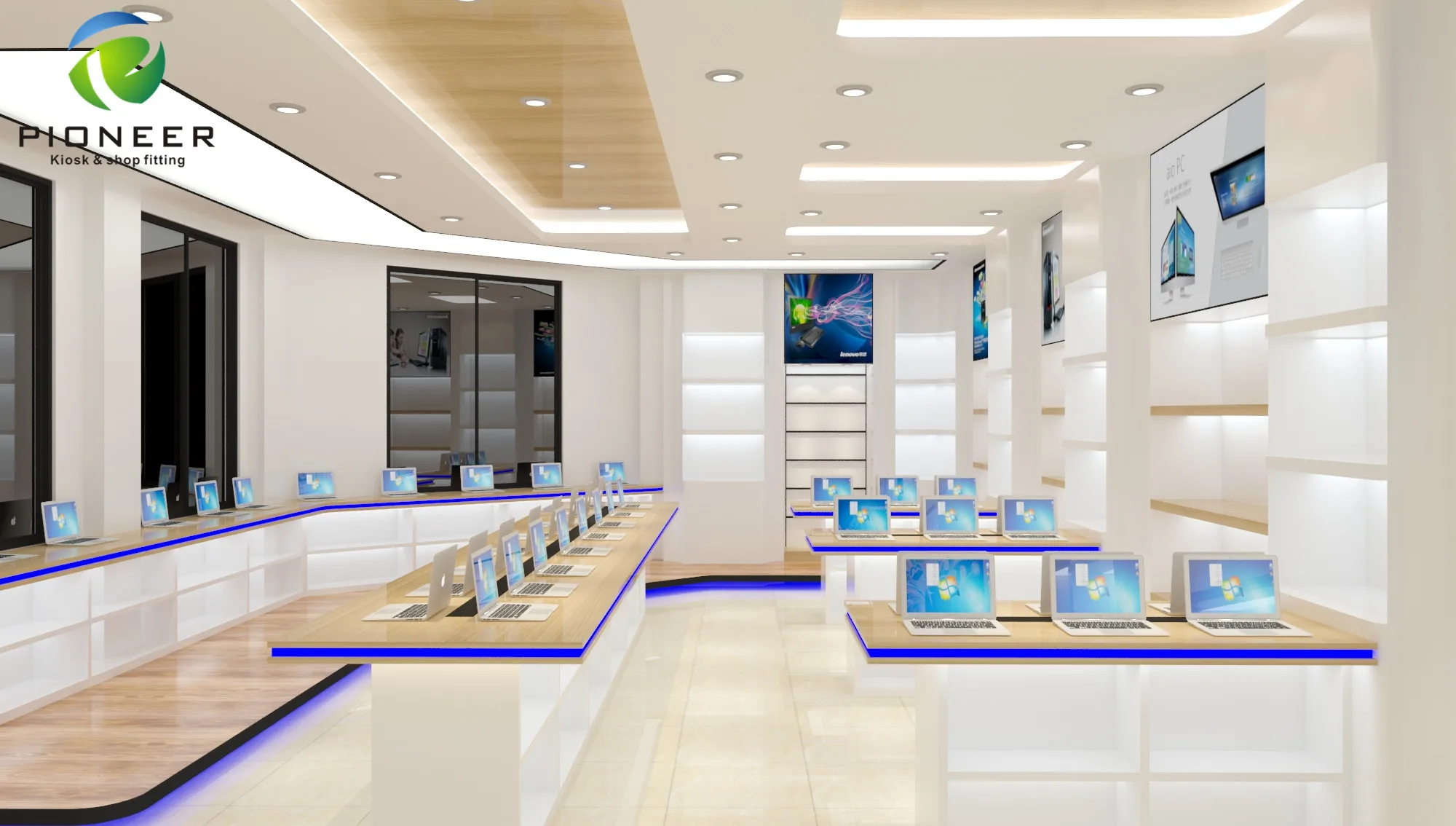 先锋热销电脑商店室内设计电子笔记本电脑手机商店显示家具销售