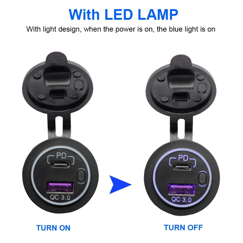 Fast Charging 12V 24V on Off Switch Dual USB Port Type C PD QC3.0 Car ...