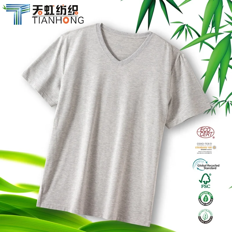 
high quality organic bamboo t shirt mens short sleeve blank v neck 