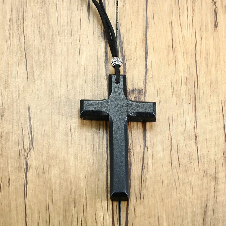 Handmade Vintage Leather Cord Wooden Cross Necklace For Men And Women ...