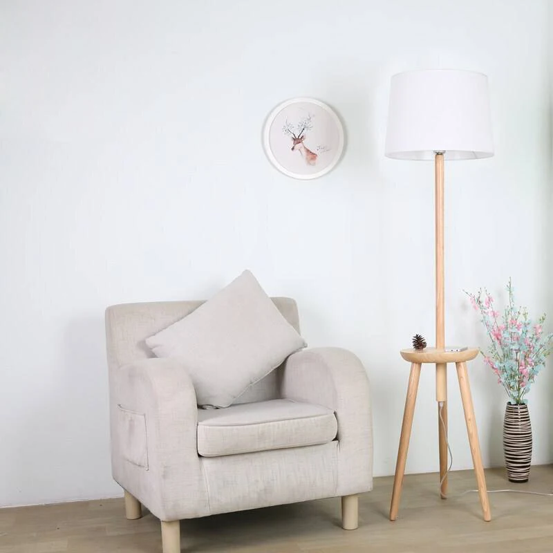 Home lighting fabric lamp shade wooden standing floor lamp tripod floor light