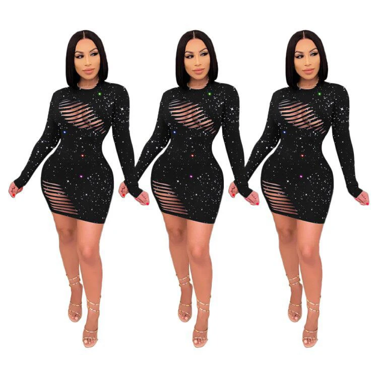 Best Seller Fall Sexy Club Party Wear Fashion Outfit Long Sleeves Dress Woman Casual Dress Women Clothing